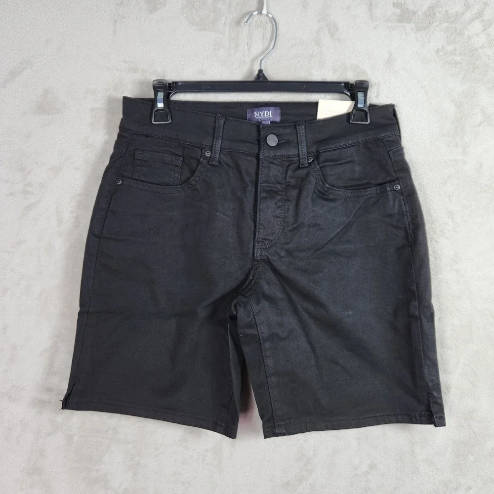 NYDJ Ella Bermuda Shorts Women 8P Petite Black Lift Tuck Stretch‎ Denim A591706